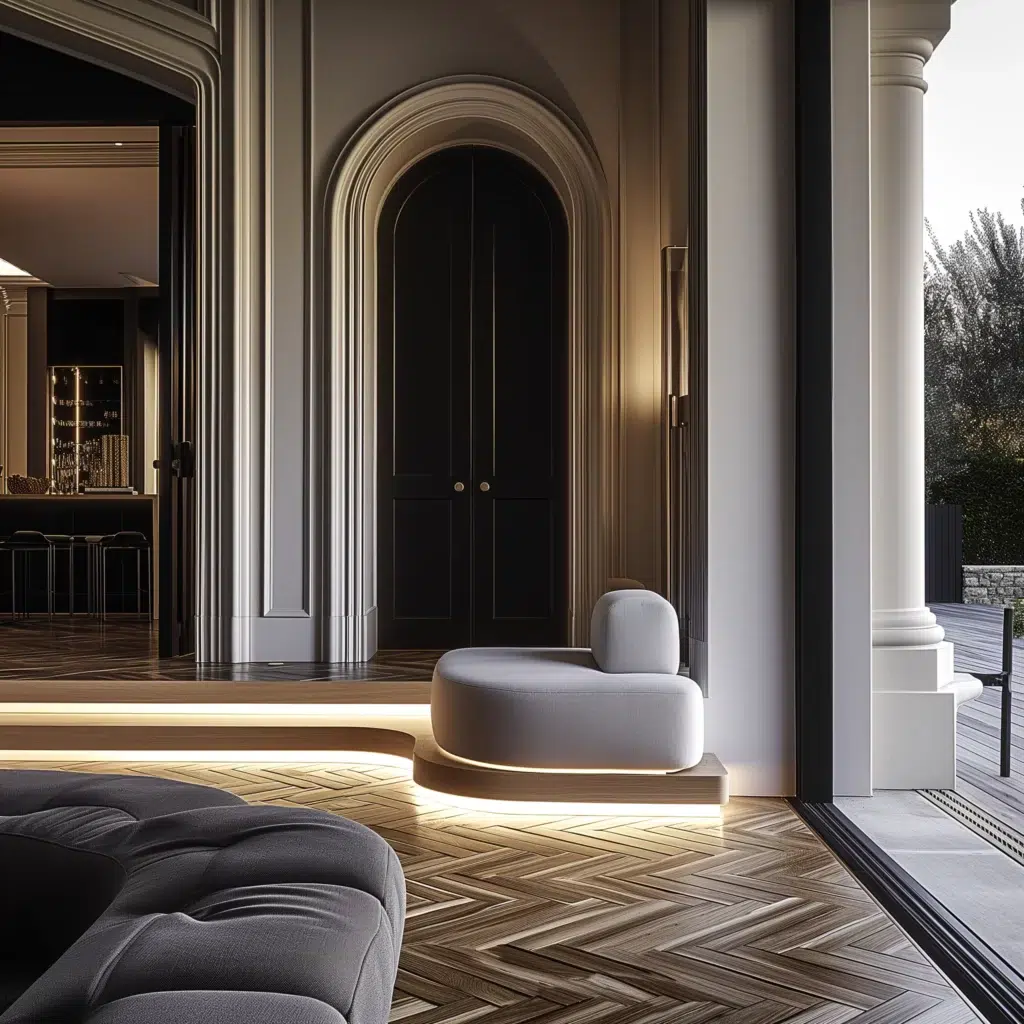 Arched doorway and herringbone floor detail